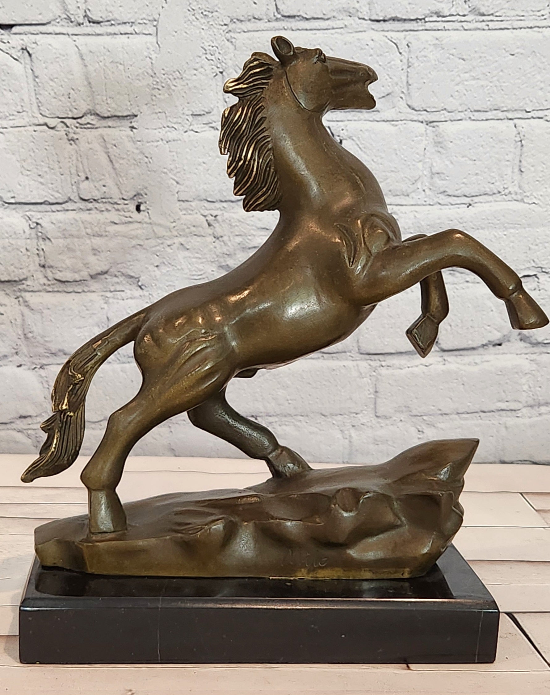 Signed Original Milo Rearing Horse Stallion Trophy Genuine Bronze Sculpture