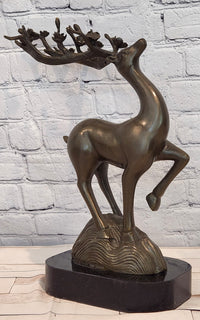 Signed Aldo Vitaleh Stag Buck Deer Bronze Sculpture Hot Cast Figure Figurine