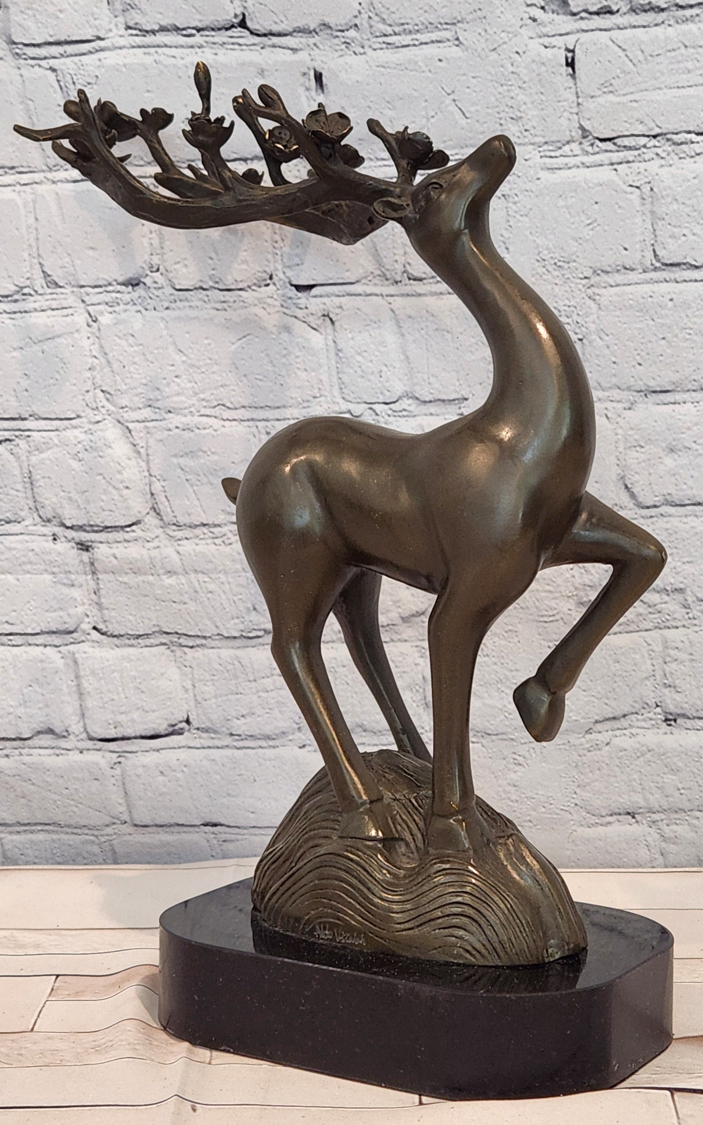 Signed Aldo Vitaleh Stag Buck Deer Bronze Sculpture Hot Cast Figure Figurine