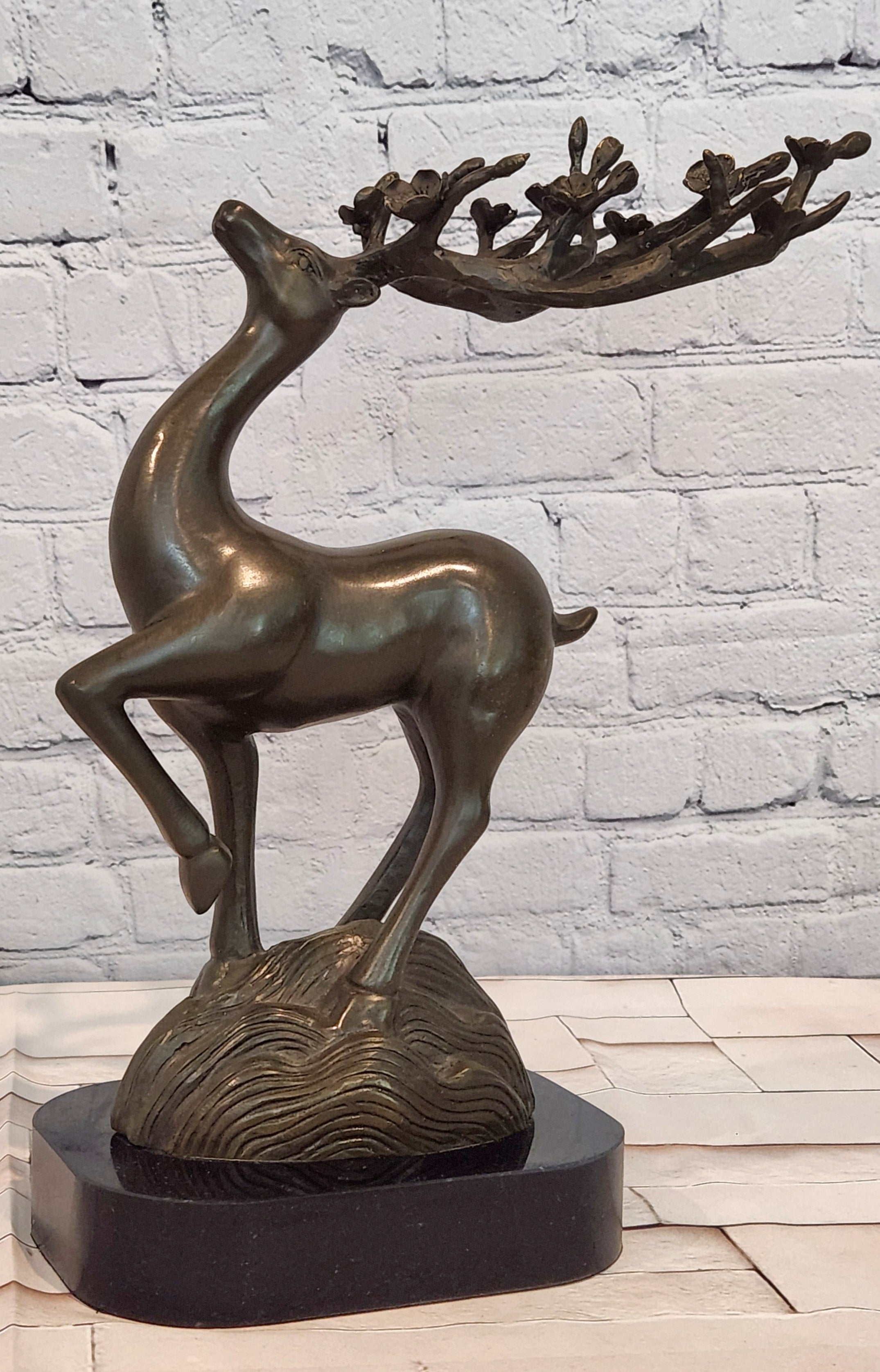 Signed Aldo Vitaleh Stag Buck Deer Bronze Sculpture Hot Cast Figure Figurine