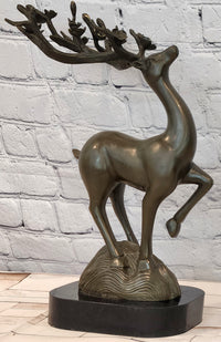 Signed Aldo Vitaleh Stag Buck Deer Bronze Sculpture Hot Cast Figure Figurine
