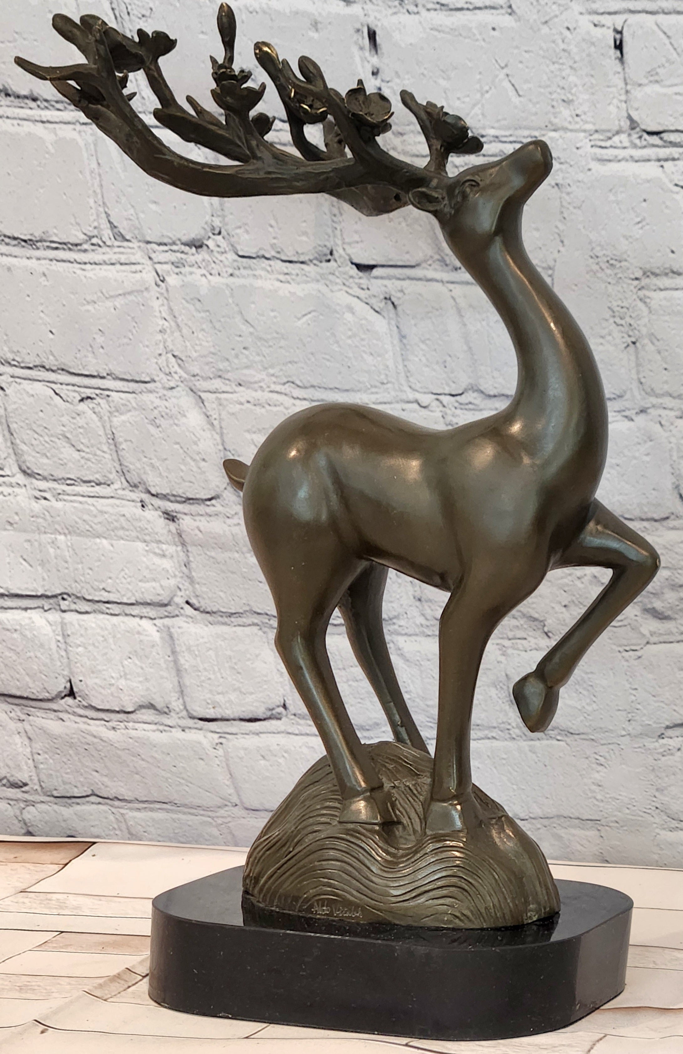 Signed Aldo Vitaleh Stag Buck Deer Bronze Sculpture Hot Cast Figure Figurine