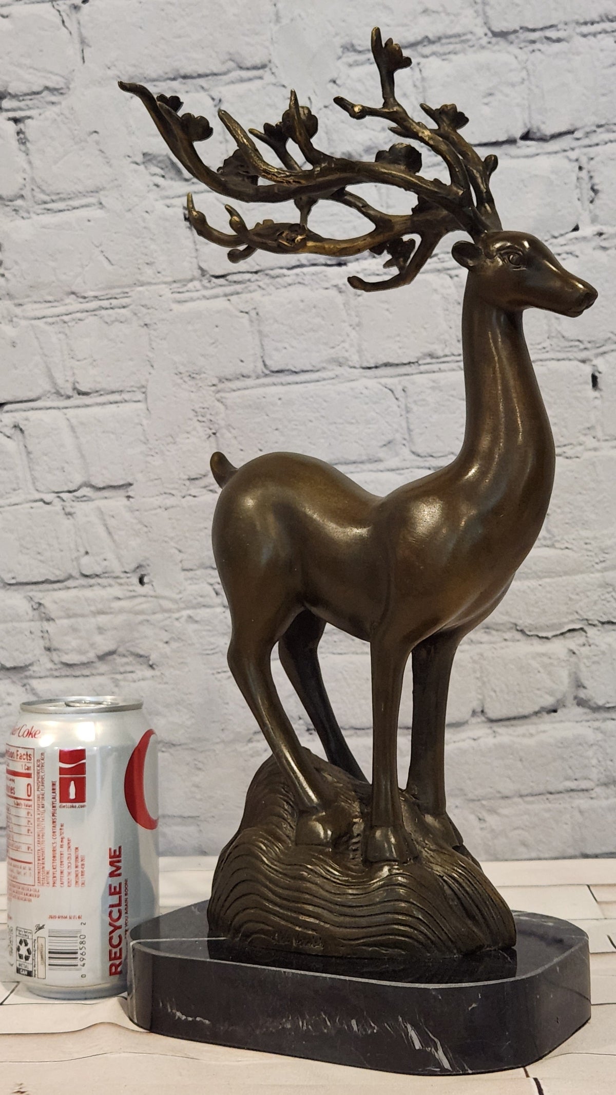 Modernist Standing Bronze Deer Stag Statue: Hunter Sculpture Home Decor Figure