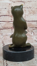 Cat Playing Clarinet Bronze Sculpture on Marble Base