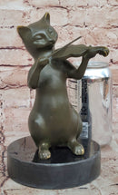 Bronze Cat Playing Violin on Marble