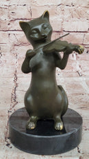 Bronze Cat Playing Violin on Marble