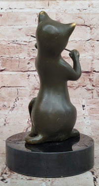 Bronze Cat Playing Violin on Marble