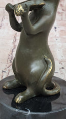 Bronze Cat Playing Violin on Marble
