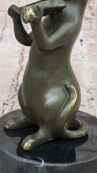 Bronze Cat Playing Violin on Marble