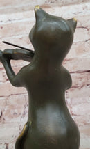 Bronze Cat Playing Violin on Marble