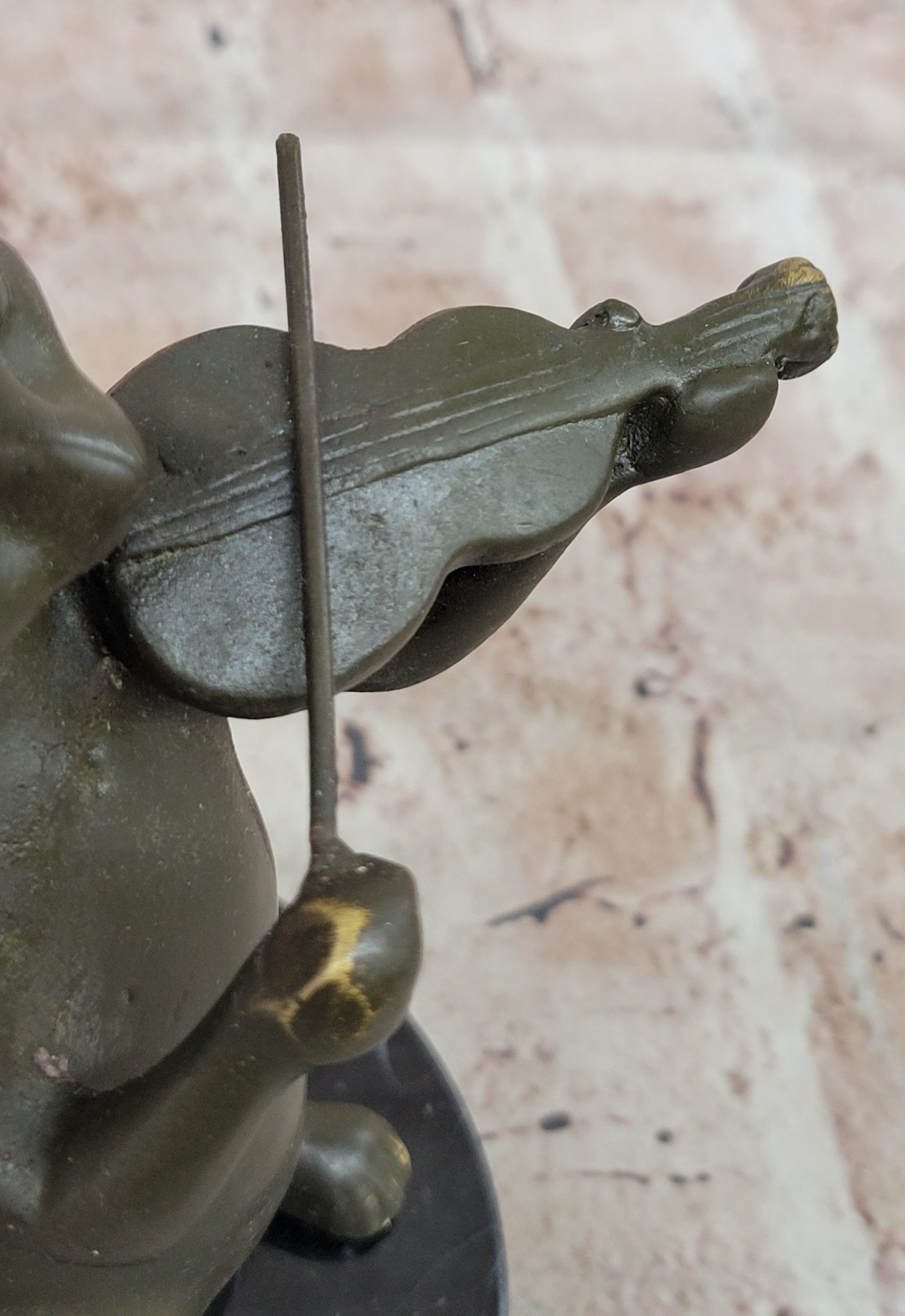Bronze Cat Playing Violin on Marble