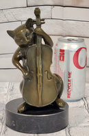 Hand Made M.Lopez Cat Playing Cello Real Bronze Sculpture Statue Figurine