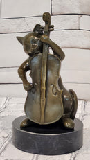Hand Made M.Lopez Cat Playing Cello Real Bronze Sculpture Statue Figurine