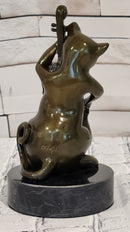Hand Made M.Lopez Cat Playing Cello Real Bronze Sculpture Statue Figurine