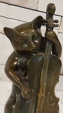 Hand Made M.Lopez Cat Playing Cello Real Bronze Sculpture Statue Figurine