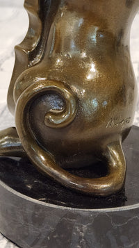 Hand Made M.Lopez Cat Playing Cello Real Bronze Sculpture Statue Figurine