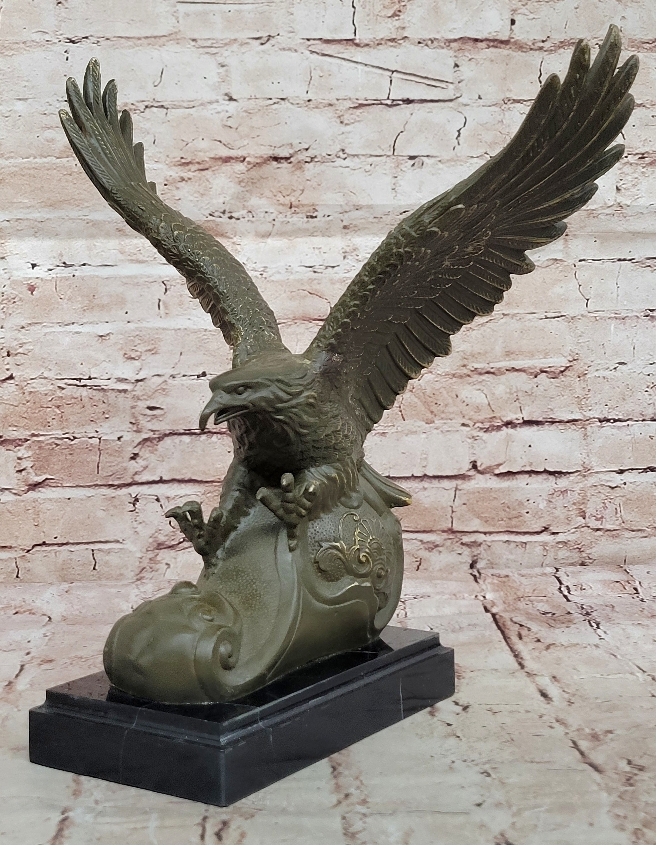 Bronze Eagle Sculpture on Marble Base
