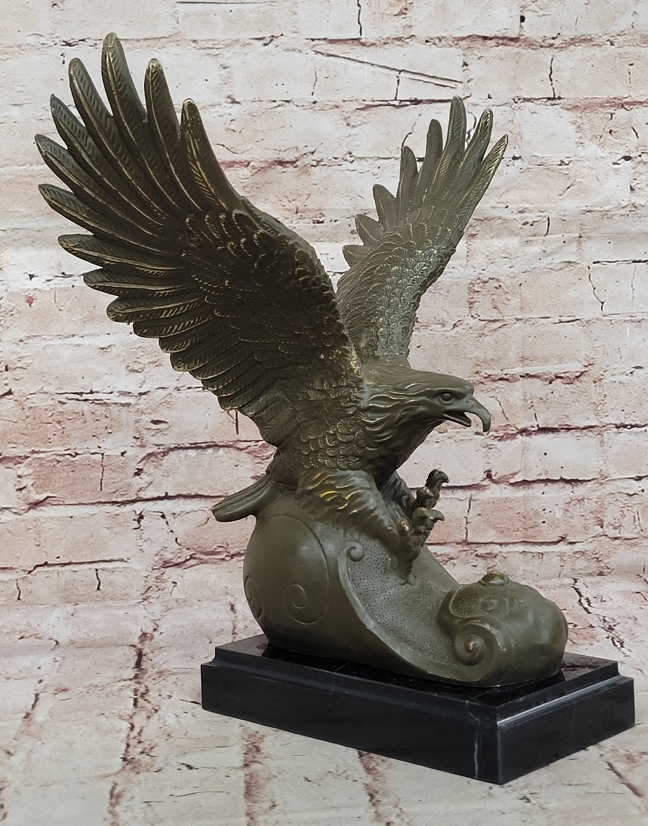 Bronze Eagle Sculpture on Marble Base