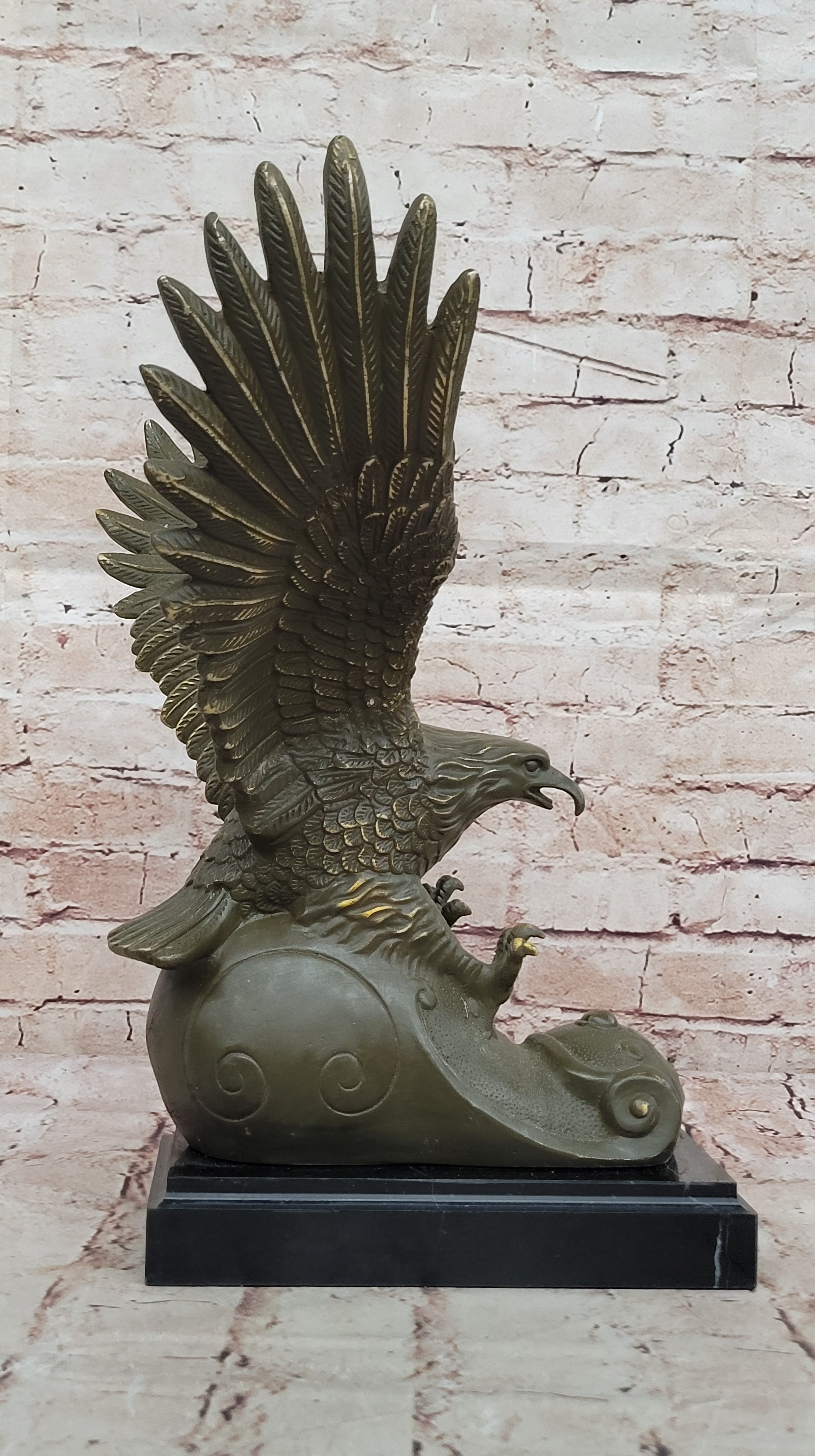 Bronze Eagle Sculpture on Marble Base