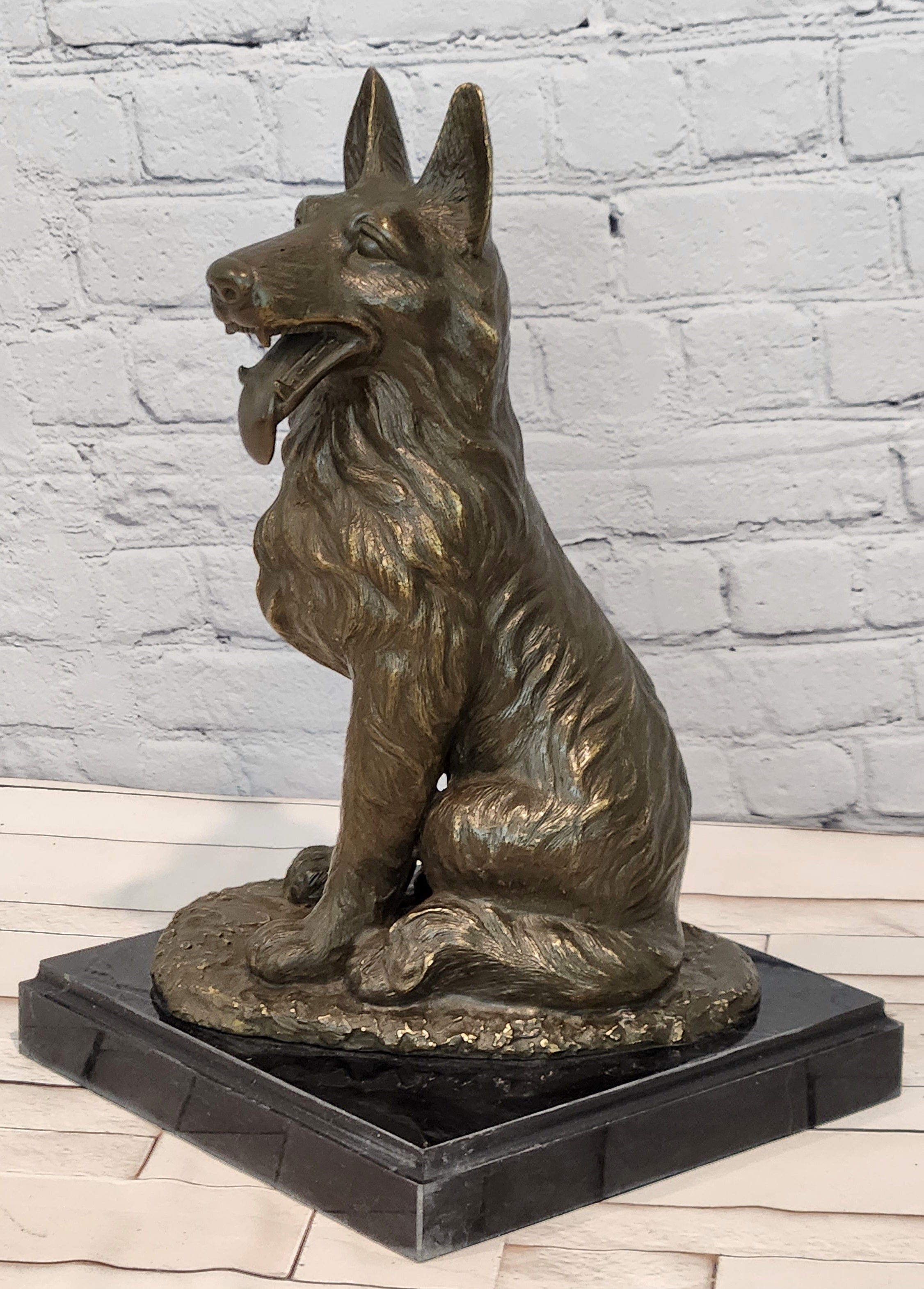 Hand Made Signed Noel German Shepherd Guardian Dog Bronze Sculpture Police Dog