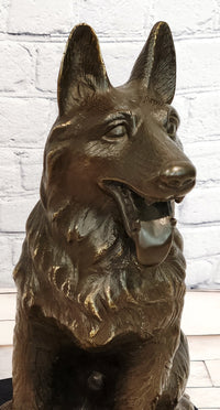 Hand Made Signed Noel German Shepherd Guardian Dog Bronze Sculpture Police Dog