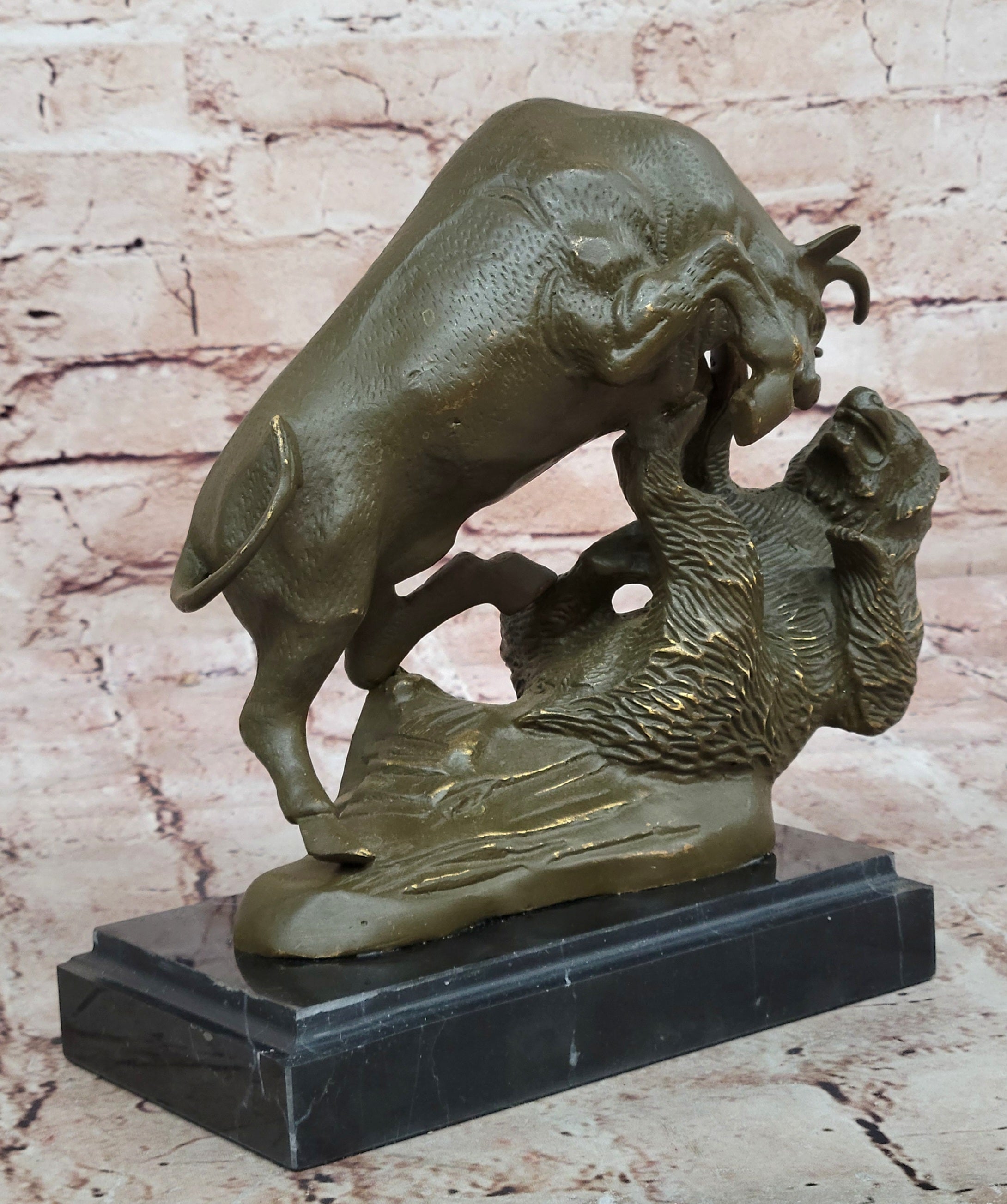 Bull and Bear Bronze Sculpture - Financial Market Symbol
