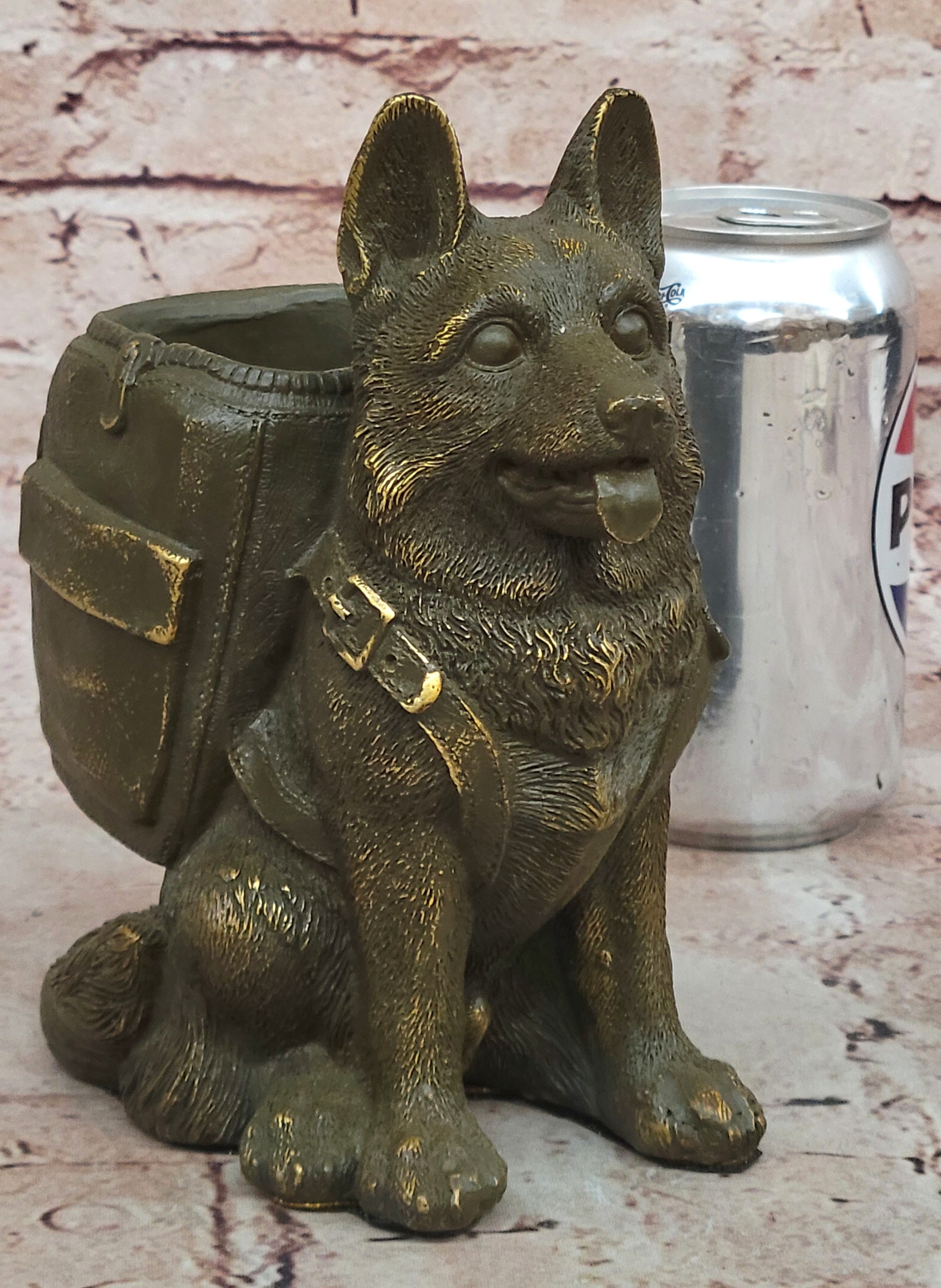 German Shepherd with Backpack Bronze Sculpture