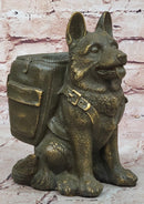 German Shepherd with Backpack Bronze Sculpture