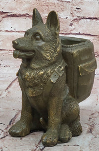 German Shepherd with Backpack Bronze Sculpture
