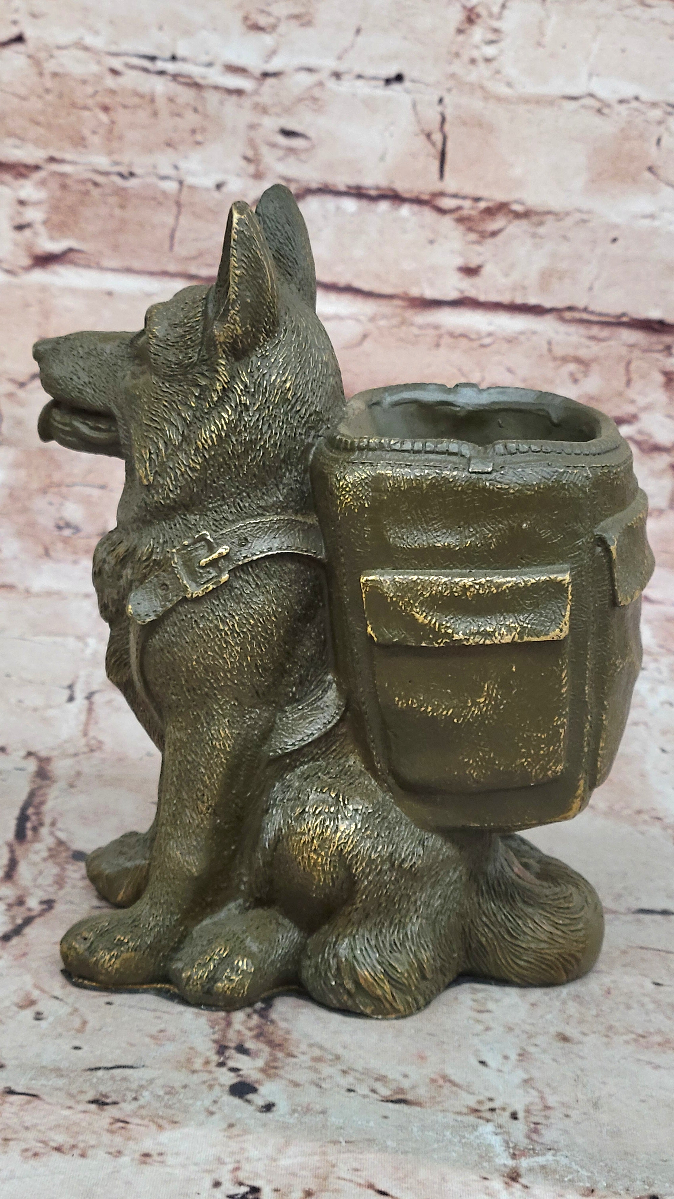 German Shepherd with Backpack Bronze Sculpture