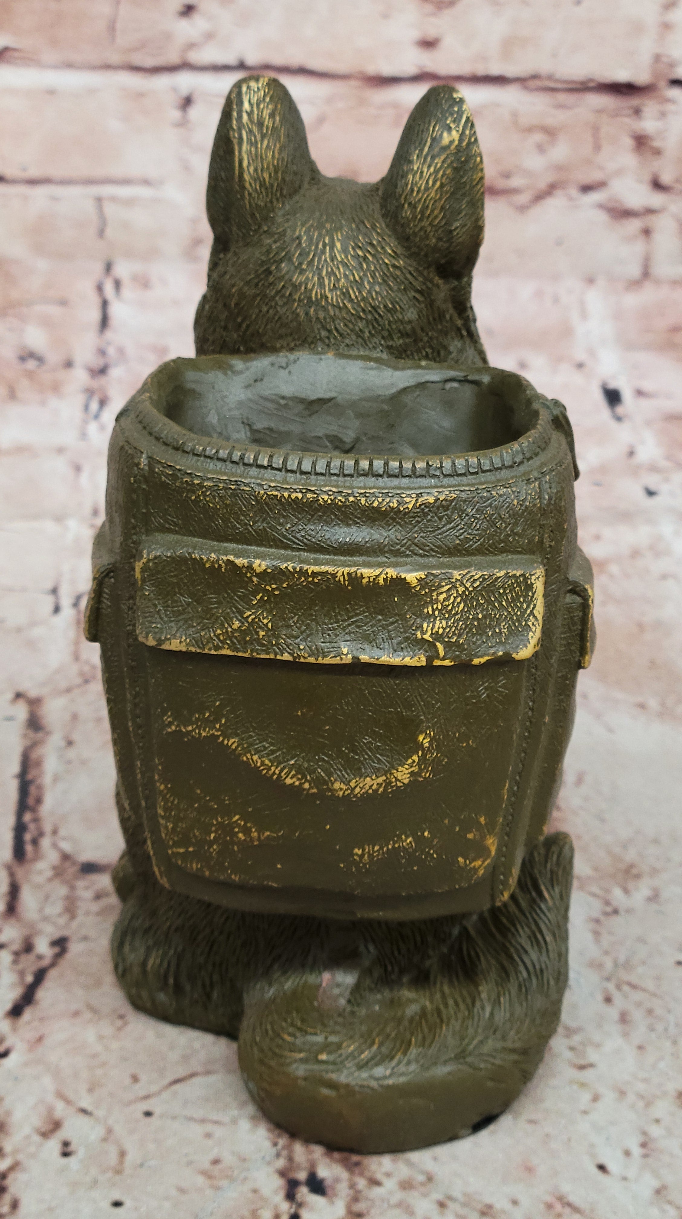 German Shepherd with Backpack Bronze Sculpture