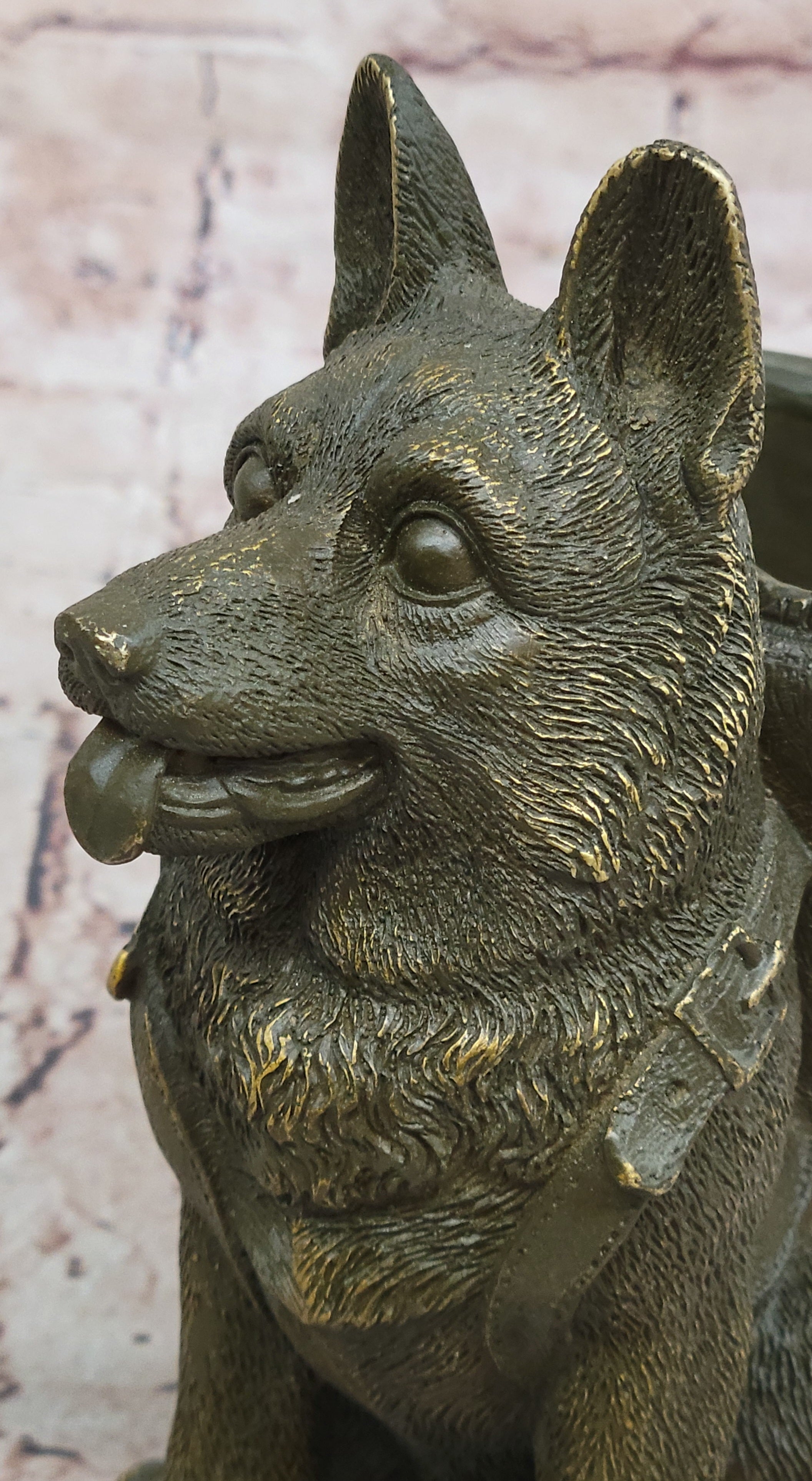 German Shepherd with Backpack Bronze Sculpture