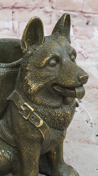 German Shepherd with Backpack Bronze Sculpture