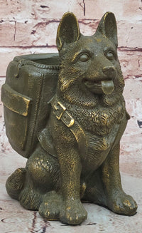 German Shepherd with Backpack Bronze Sculpture