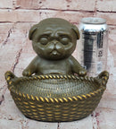 Bronze Pug in Basket - Whimsical Dog Sculpture