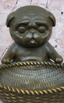 Bronze Pug in Basket - Whimsical Dog Sculpture
