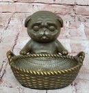 Bronze Pug in Basket - Whimsical Dog Sculpture