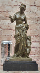 Nude Venus Goddess of Beauty w/ Cupid - Bronze on Marble Base