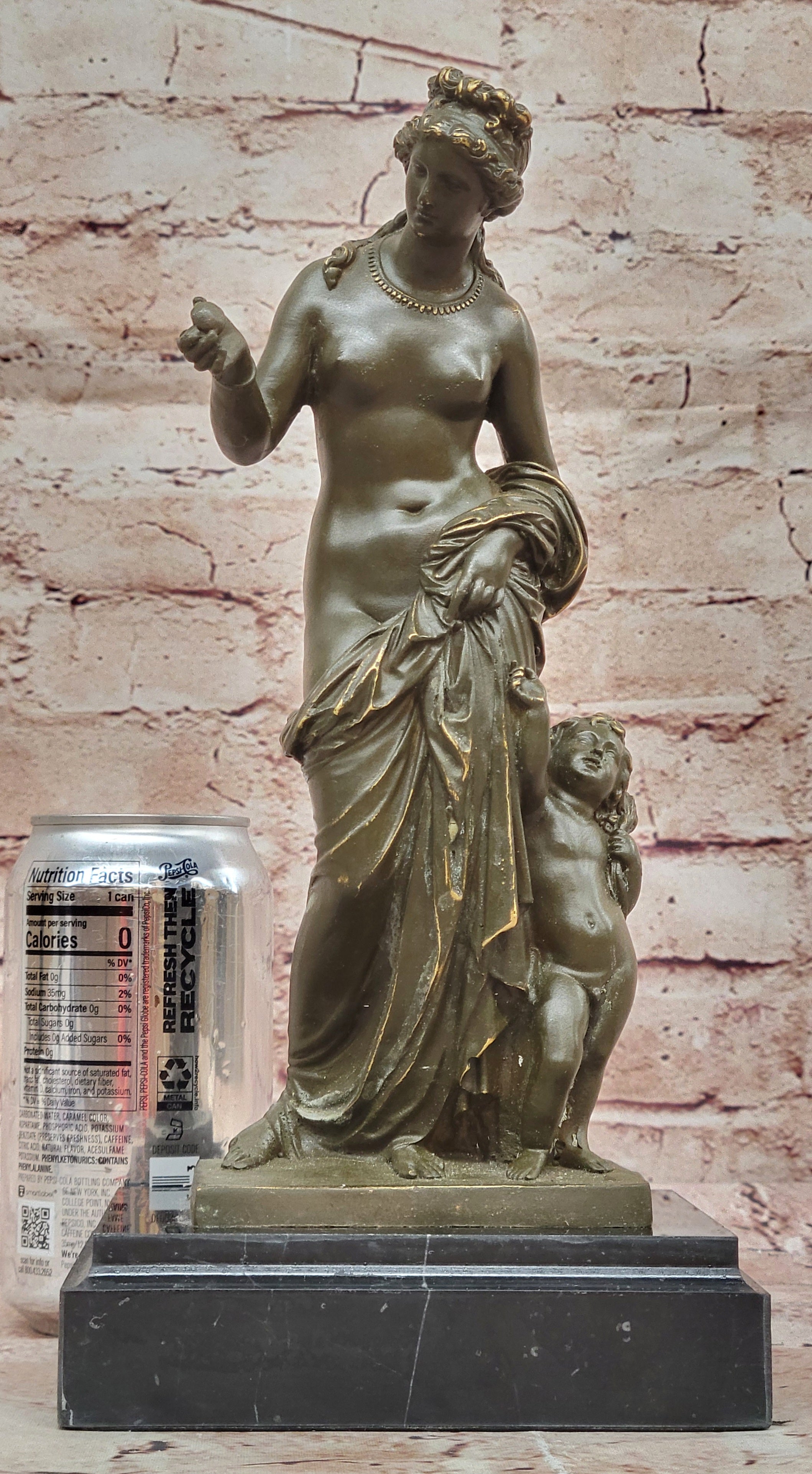 Nude Venus Goddess of Beauty w/ Cupid - Bronze on Marble Base