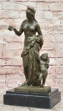 Nude Venus Goddess of Beauty w/ Cupid - Bronze on Marble Base