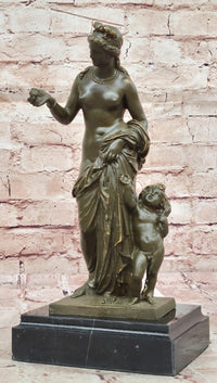 Nude Venus Goddess of Beauty w/ Cupid - Bronze on Marble Base