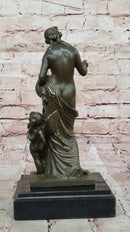 Nude Venus Goddess of Beauty w/ Cupid - Bronze on Marble Base