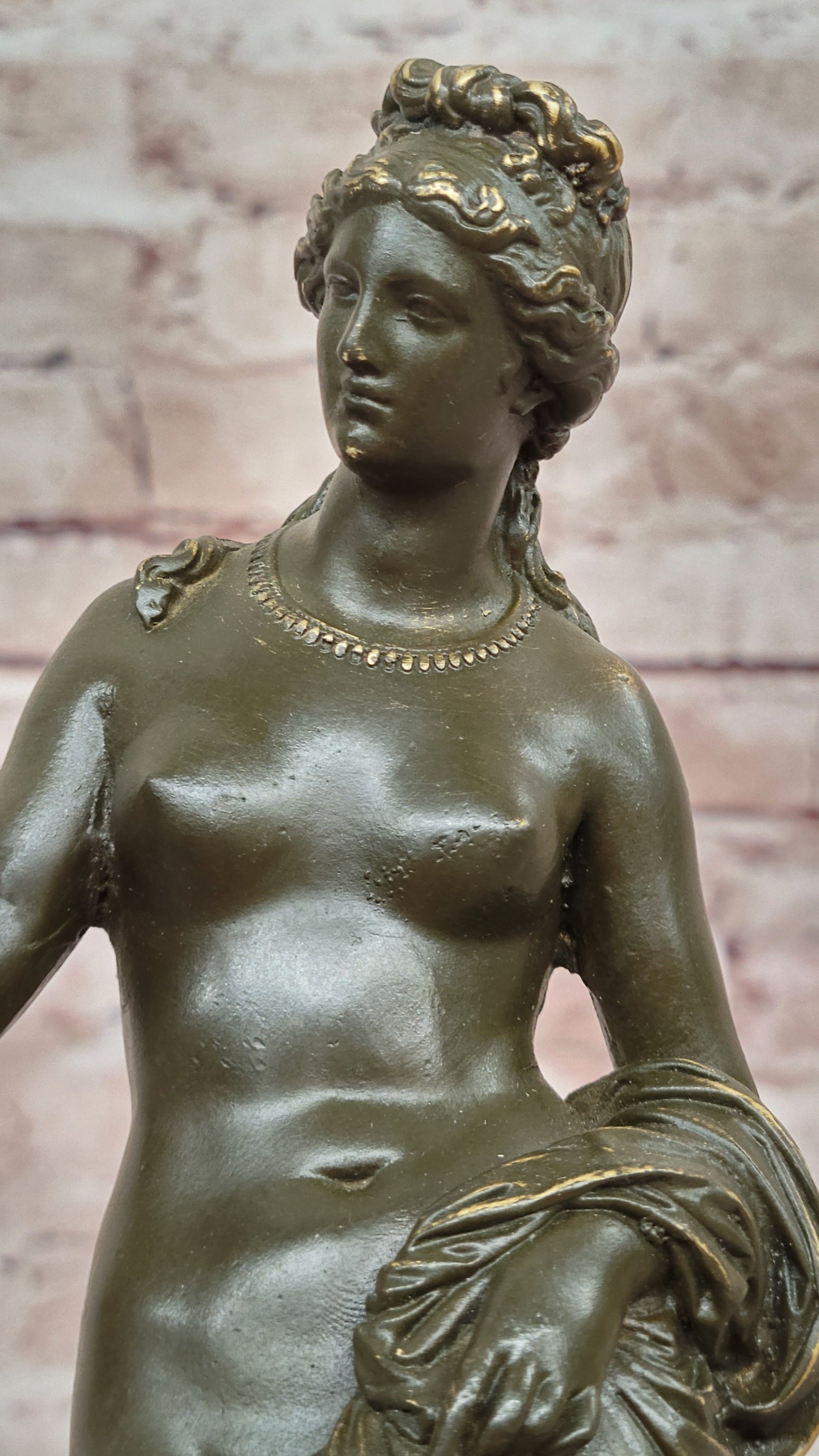 Nude Venus Goddess of Beauty w/ Cupid - Bronze on Marble Base