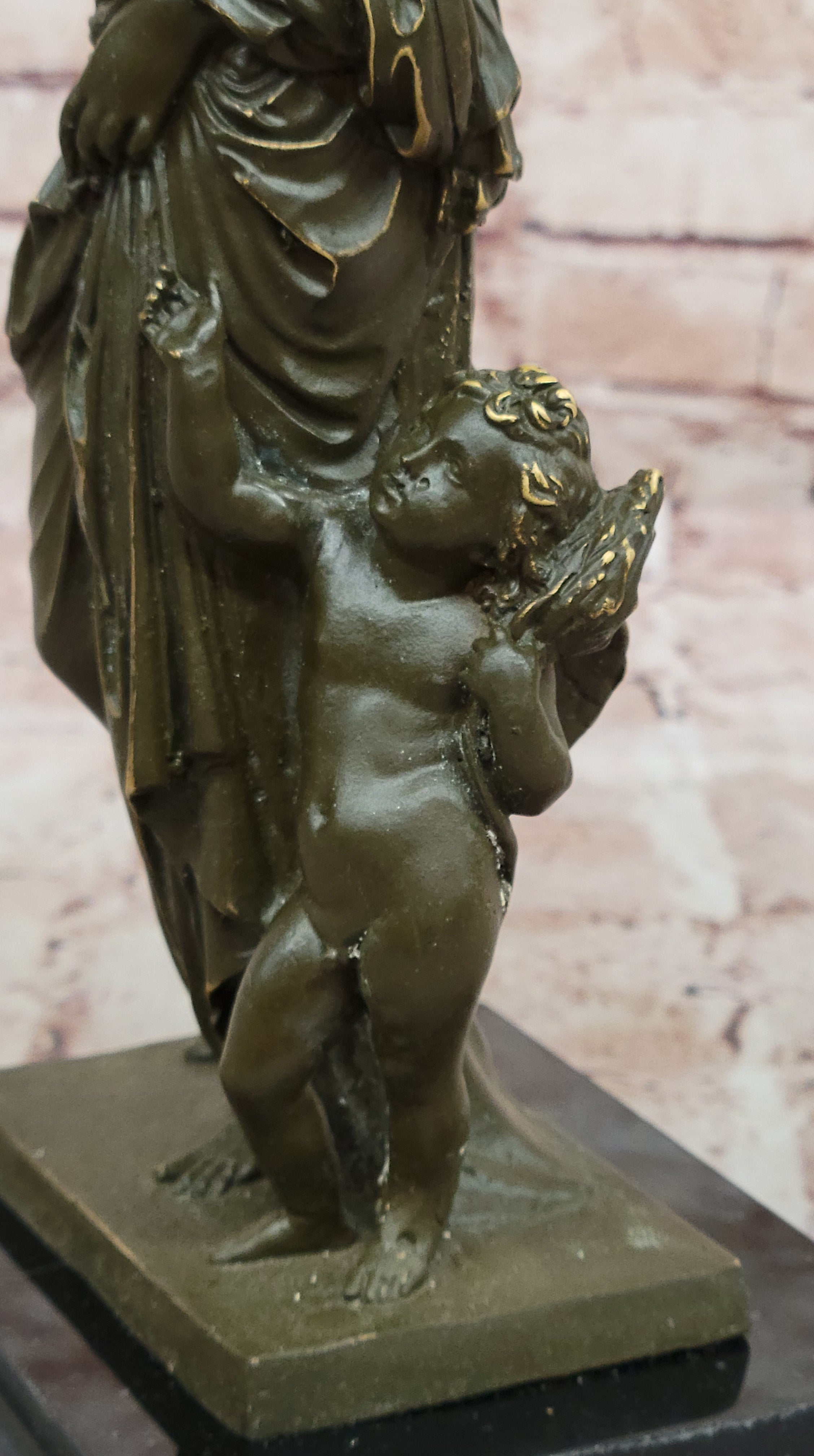 Nude Venus Goddess of Beauty w/ Cupid - Bronze on Marble Base