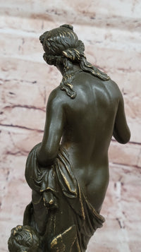 Nude Venus Goddess of Beauty w/ Cupid - Bronze on Marble Base