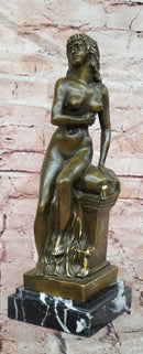 Original Jean Patoue Neoclassical Sitting Woman Female Bronze Sculpture Statue