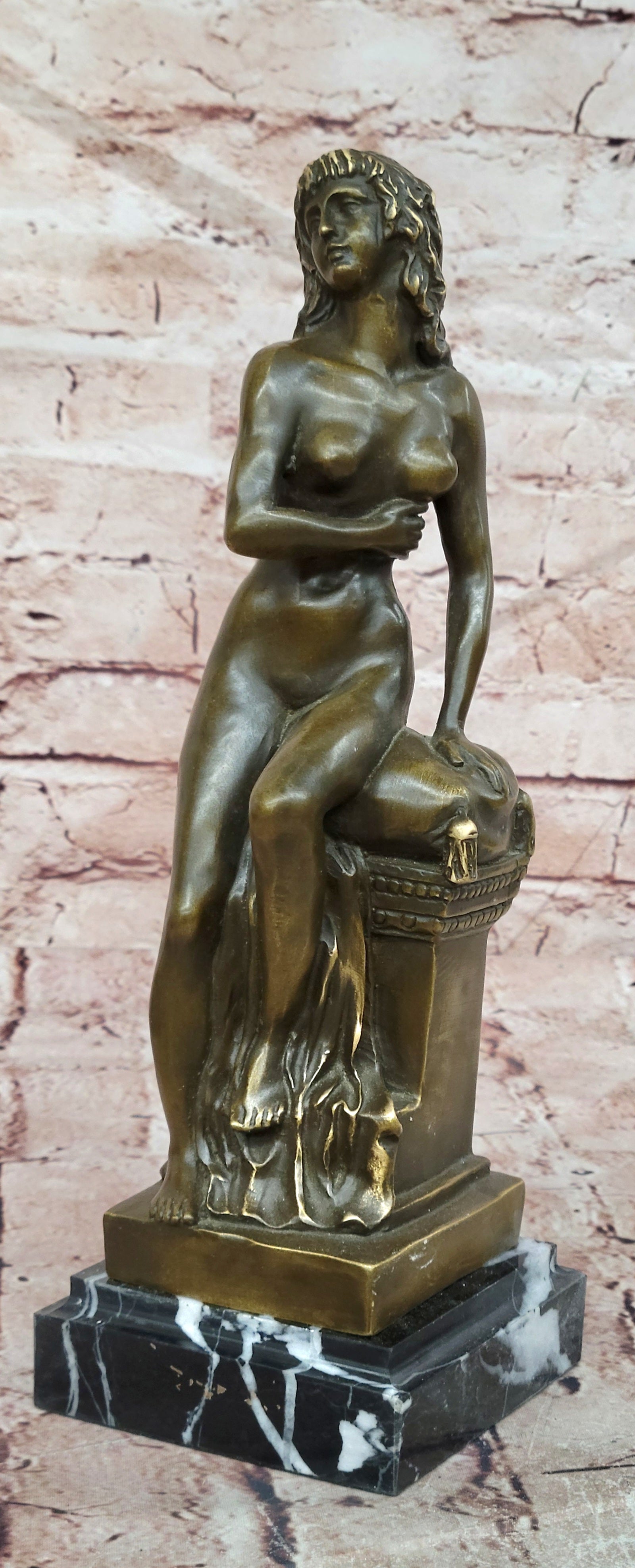Original Jean Patoue Neoclassical Sitting Woman Female Bronze Sculpture Statue