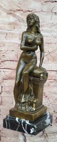 Original Jean Patoue Neoclassical Sitting Woman Female Bronze Sculpture Statue