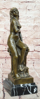 Original Jean Patoue Neoclassical Sitting Woman Female Bronze Sculpture Statue