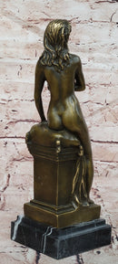 Original Jean Patoue Neoclassical Sitting Woman Female Bronze Sculpture Statue
